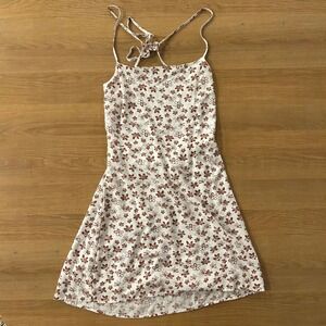 Kendall & Kylie White Brown Floral Print Spaghetti Strap Mini Dress Size S
